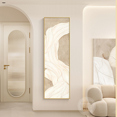 奶油风玄关装饰画全身镜隐藏式镜子抽象极简客厅可推拉全身镜挂画
