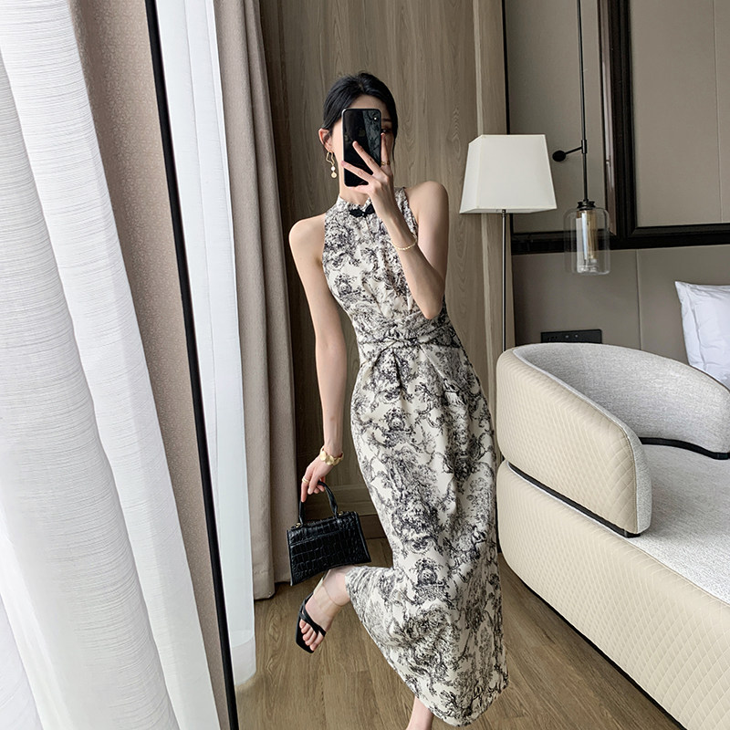 热销果哥定制无袖连衣裙女2023夏新款高级收腰显瘦气质新中式背心