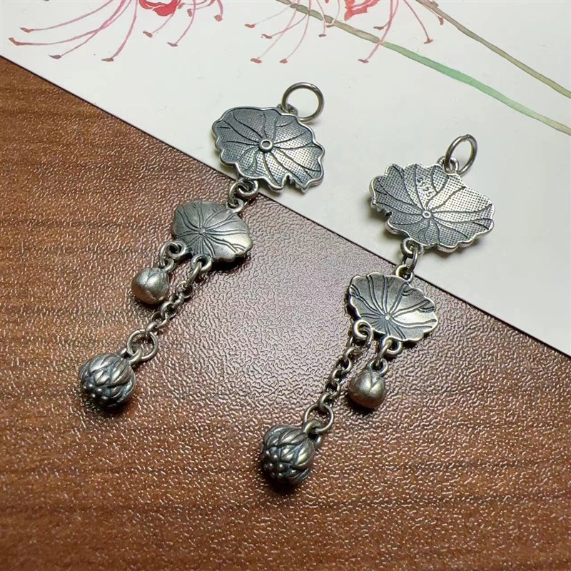 S925银流苏挂件提溜配饰 复古流苏D元宝貔貅铜钱流苏 diy饰品配件