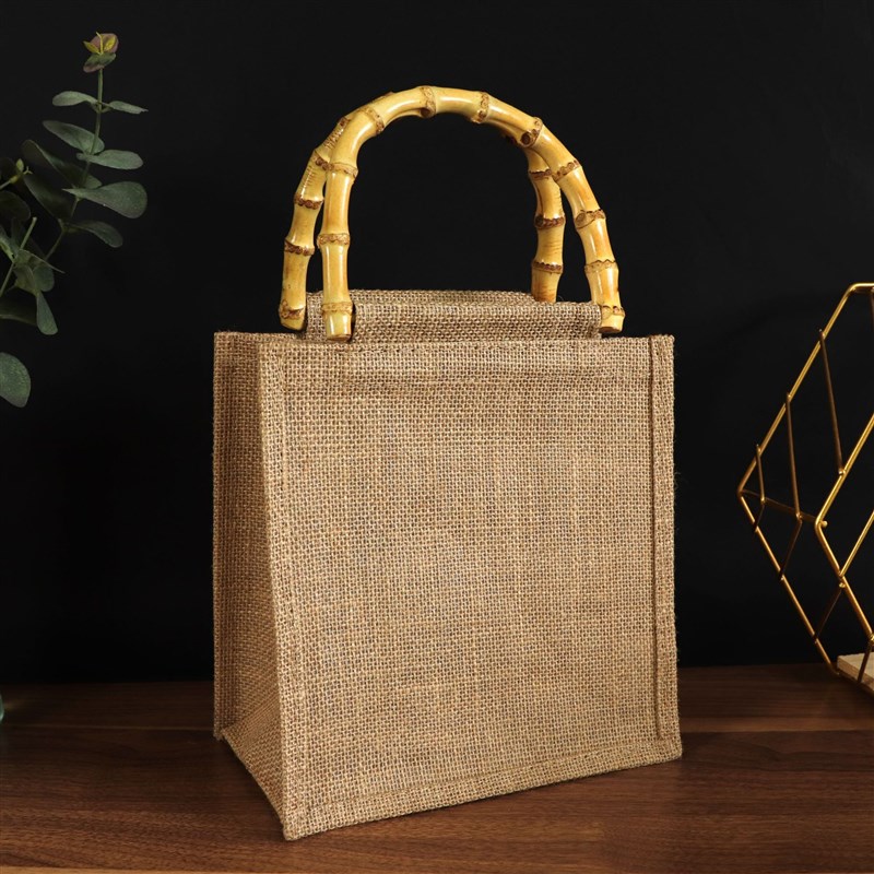 竹手提袋麻布包外l出高档礼品袋古风购物袋定做棉麻包包竹把麻布