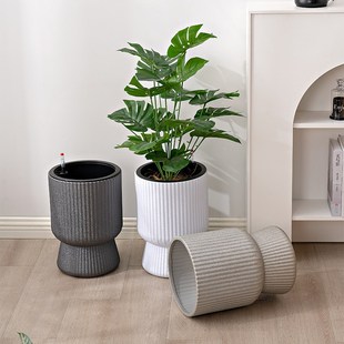 懒人花盆自动吸水花盆免浇水新款 仿陶瓷圆形带底座绿萝兰花多肉盆