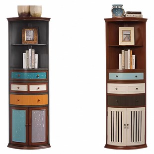 美式靠墙转角柜客厅卧室角落柜实木三角柜置物柜收纳柜彩绘拐角柜