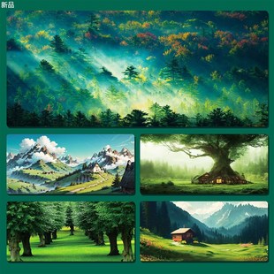 绿色护眼鼠标垫超大绿植风景高复古级感田野办公桌垫护腕书桌垫新