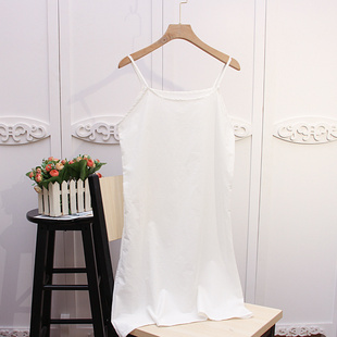 基础款本白d色纯棉防透吊带打底裙中长款宽松内搭背心裙棉麻衬裙