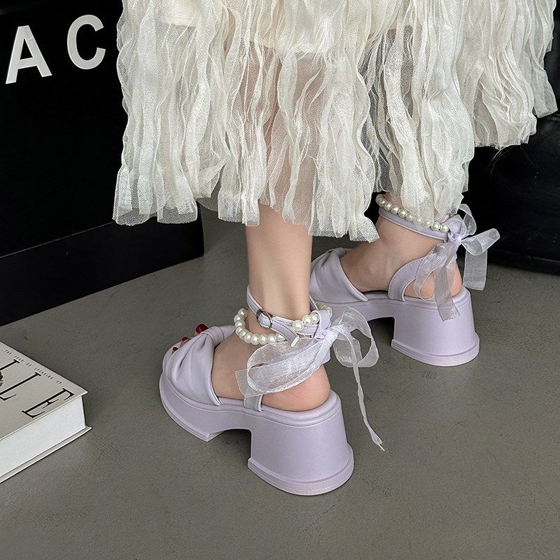 珍珠凉鞋女夏外穿2024年新款高级感法式绝美厚底增高配裙子高跟鞋,女鞋,罗马凉鞋,淘宝优惠券,粉丝福利购,淘宝优惠卷