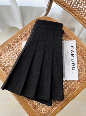 女童2023秋冬新款半身裙毛呢子加厚百褶裙防走光冬季学院风短裙裤