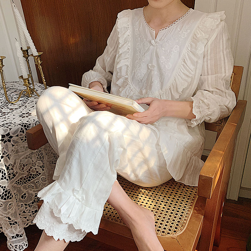 仙女睡衣女秋蕾丝长袖韩版甜美可爱公主风宫廷家居服套装女夏