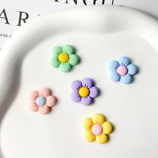 时尚马卡龙色圆角五瓣花树s脂配件 发卡抓夹diy手工材料奶油胶贴