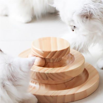 极速Solid Wood Cat Toy Wooden Wheel Rolling Ball Double Trip