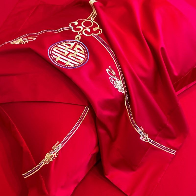 中式龙凤刺绣100支婚庆四件套红色六件被套新婚结婚床上用品4,床上用品,婚庆床品套件,淘宝优惠券,粉丝福利购,淘宝优惠卷