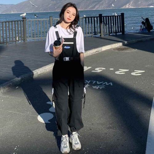 【折扣价】高品质背带裤女学生直筒阔腿裤韩版可拆卸工装裤宽松休