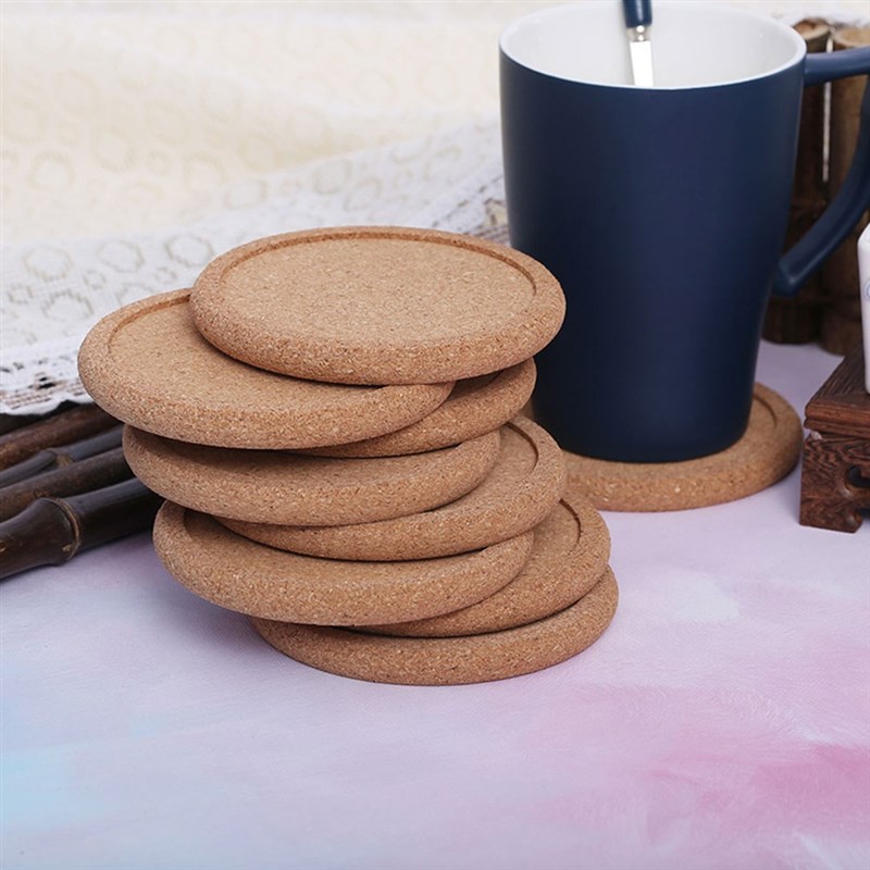 *6PCS Concave Round Cork Coaster Eco Friendly Table Mat Pad