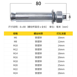 整箱纯正国标镀锌膨胀螺丝大全铁膨胀螺栓M爆I螺1爆炸M6M8拉10M丝