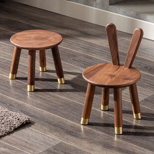 北美黑胡桃木小矮凳休闲洗脚方凳实木凳现代原木凳子儿童简约板凳