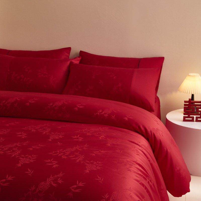 结婚四件套新婚喜庆红色提花被套纯棉床单床笠款婚庆陪嫁床上用品,床上用品,婚庆床品套件,淘宝优惠券,粉丝福利购,淘宝优惠卷