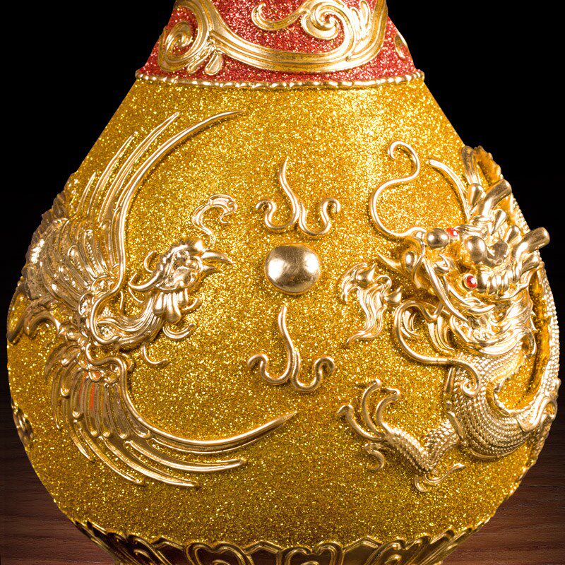 金箔龙凤呈祥摆件漆线雕花瓶新婚礼物送新娘结婚礼品送新人送礼