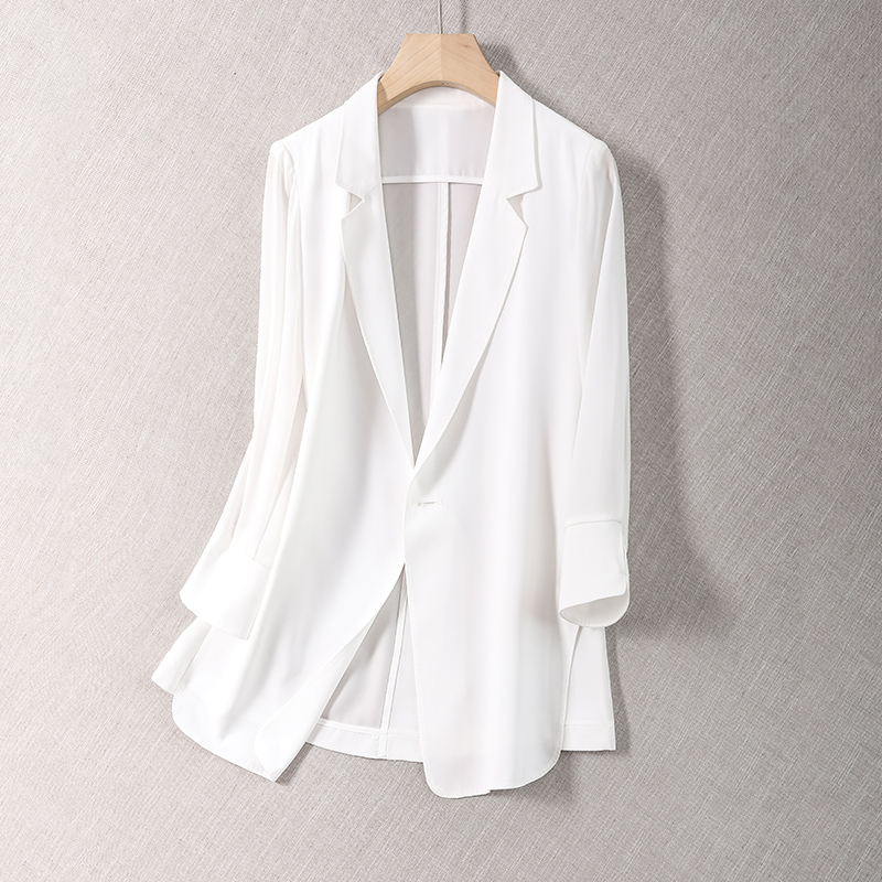 2021新款西装女夏薄款外套女夏黑色垂感L夏天雪纺小西服七分袖女