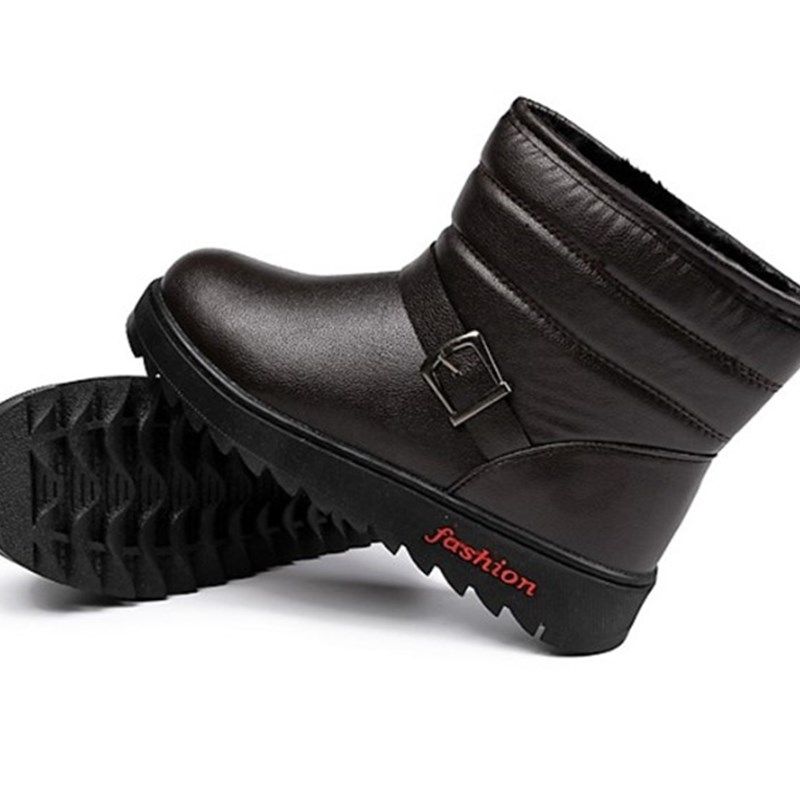 冬季加绒男雪地靴老人休闲短靴保暖加厚防水防滑棉鞋套筒中年棉靴