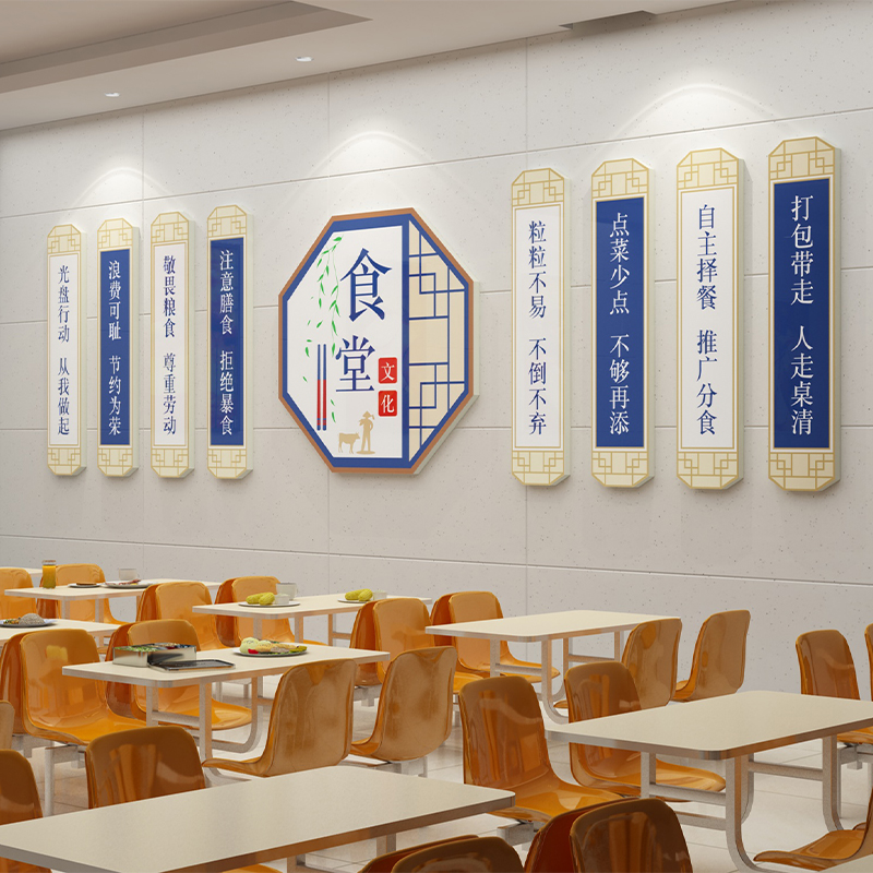 食堂文化墙贴纸节约粮食托管班小饭桌布置餐厅墙面装饰幼儿园环创