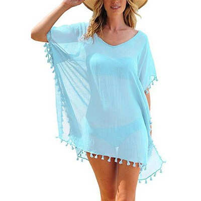 新品Hirigin  Women Swimsuit Swimwear Chiffon Tassels ver-ups