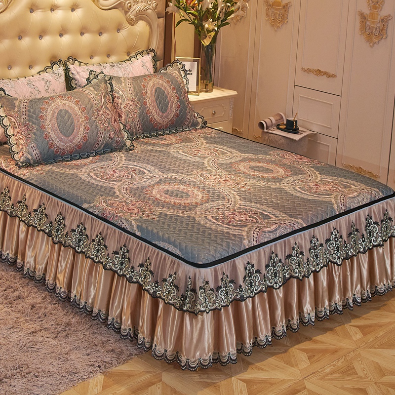 夏季可机水洗床笠床罩空调软席子B床裙款夏天冰丝凉席三件套可折