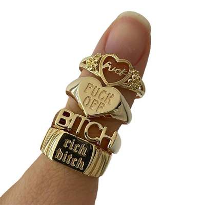 推荐Blogger English FUCK OFF Ring Unisex Hip Hop Letter Ring