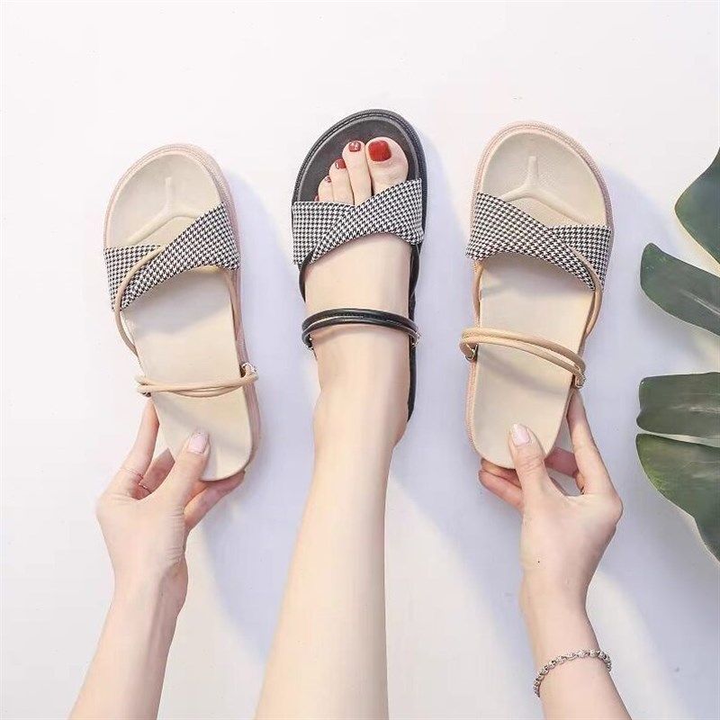 两穿凉拖鞋女2024夏季新款平底百搭沙滩鞋仙女风外穿配裙子的凉鞋,女鞋,一字拖,淘宝优惠券,粉丝福利购,淘宝优惠卷