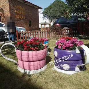 轮胎艺术品废旧轮胎改造创意花C盆幼儿园景观卡通造型彩绘轮胎