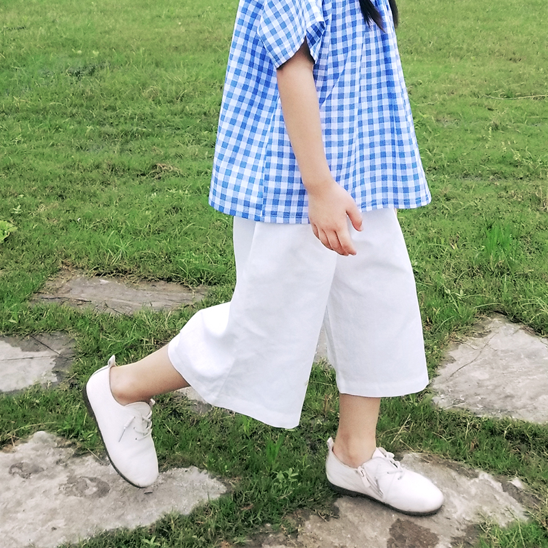 夏款儿童阔腿裤白色棉麻薄款宽腿裤女童男童M日系宽松亚麻七分裤