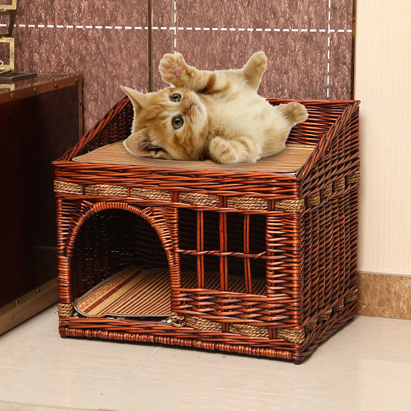 新品猫窝夏e天藤编猫窝猫屋别墅四季通用封闭式猫笼猫舍猫窝网红