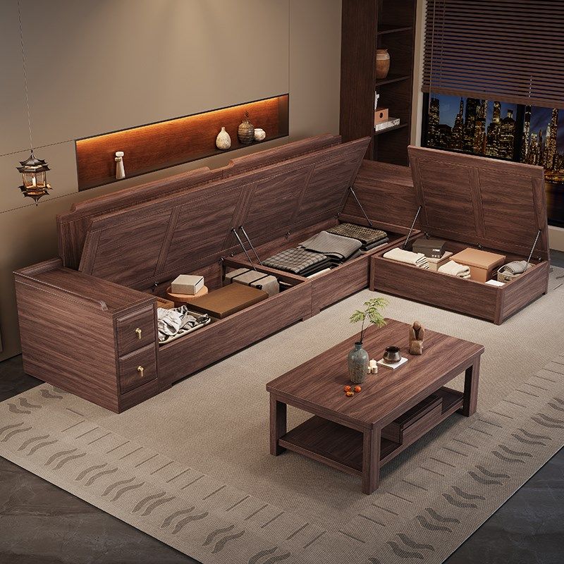 新中式黑胡桃木全实木沙发客厅现代简约大小户型冬夏两用储物沙发