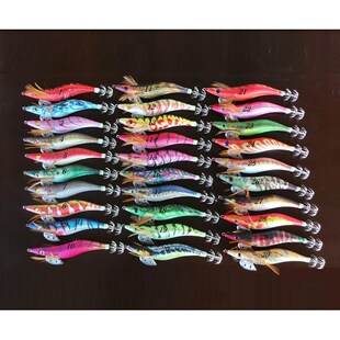 15Pcs Squid Luminous Wood Jig Shrimp Lures 2.5 3.5 Bait