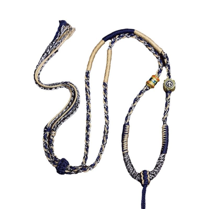 藏式手搓棉绳毛衣链项链唐卡佛牌吊坠绳纯手工Q编织挂绳民族风高