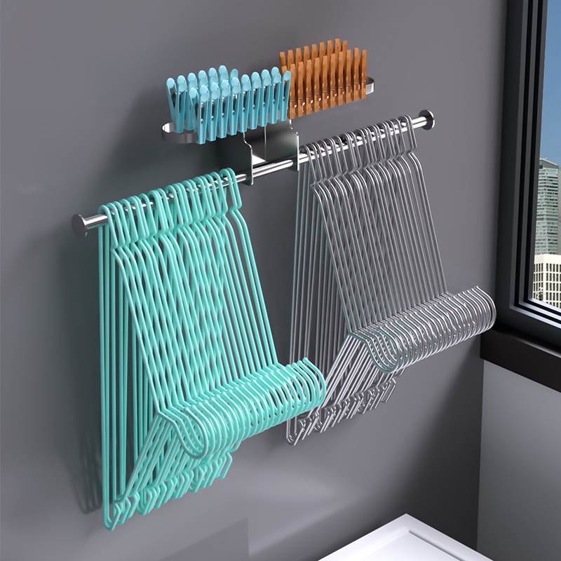 衣架收纳c神器免打孔304不锈钢阳台壁挂墙式多功能家用收纳整理架