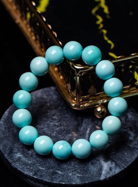 源石珠宝 天然无优化原矿 绿松石手链 佛珠 高瓷蓝 民族风文玩