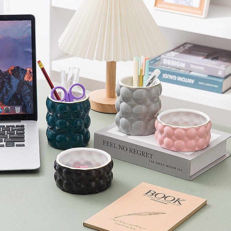 北欧泡泡陶瓷笔筒办公桌面收纳桶装饰简约眼线笔眉笔化妆刷美妆刷