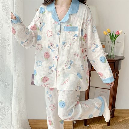 夏天纯棉纱布f月子服夏季薄款产后孕妇睡衣女春秋怀孕期专用家居
