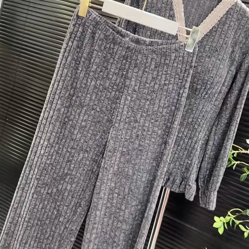 韩版温柔风带胸垫长袖加绒睡衣女秋冬大码宽松V领显瘦气质家居服,女士内衣/男士内衣/家居服,睡衣/家居服套装,淘宝优惠券,粉丝福利购,淘宝优惠卷