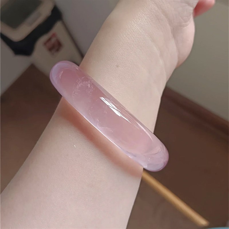 天然粉水晶手镯女款水晶粉晶冰粉镯子 料子冰仙透女镯子饰品礼物