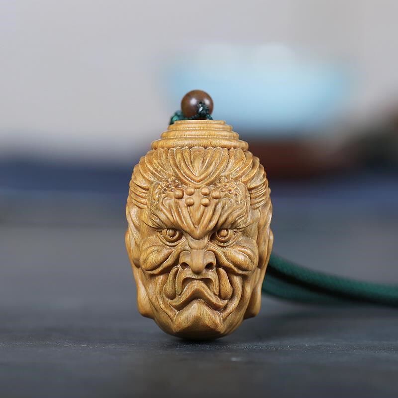 绿檀木雕工艺品手工雕刻佛魔一念之间手把件紫檀佛头吊坠手玩把件