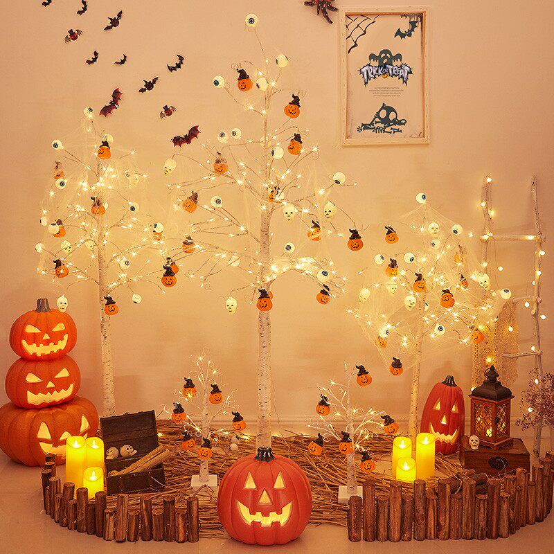 万圣节装饰品南瓜灯鬼树道具氛围场景布置发n光灯饰摆件万圣夜酒