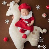 影楼新生百天拍照衣服百日照宝宝婴儿圣诞节新年红色主题服饰道