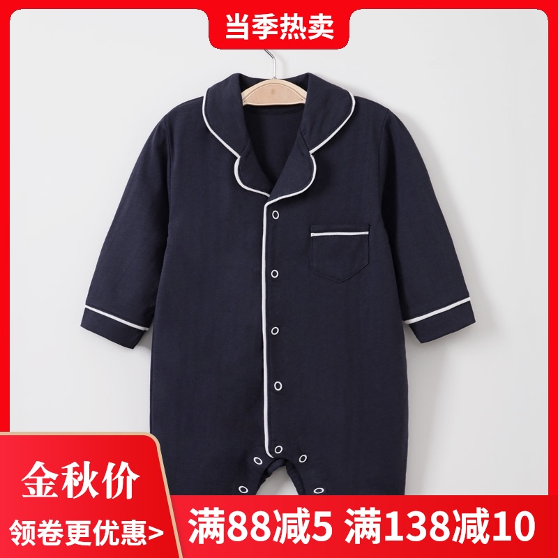 婴儿睡衣春秋季0-3个月1周岁4男孩5宝宝6家居9纯棉连体衣服装洋气