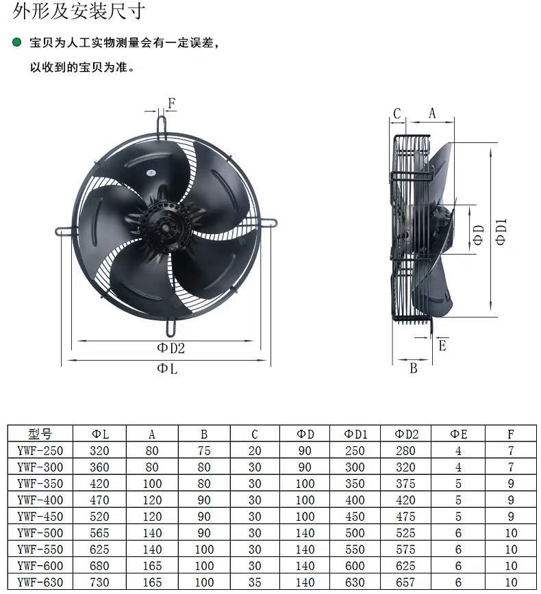 YWF外转子轴流风机4E/4D 220/380V吸风/吹风冷凝器冷库冷凝通风器