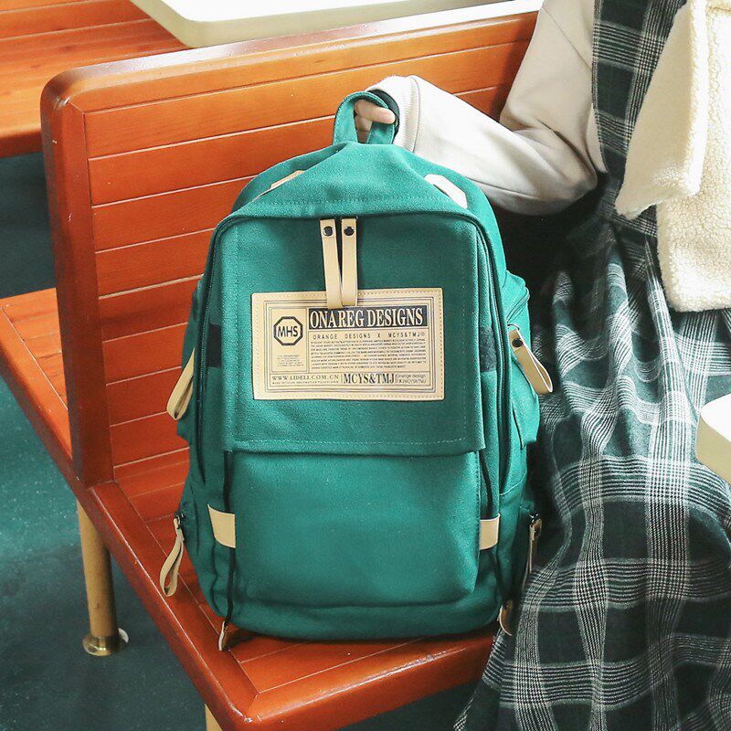 帆布双肩包古着感少女大学生校园森系书包大容量百搭旅行背包男潮