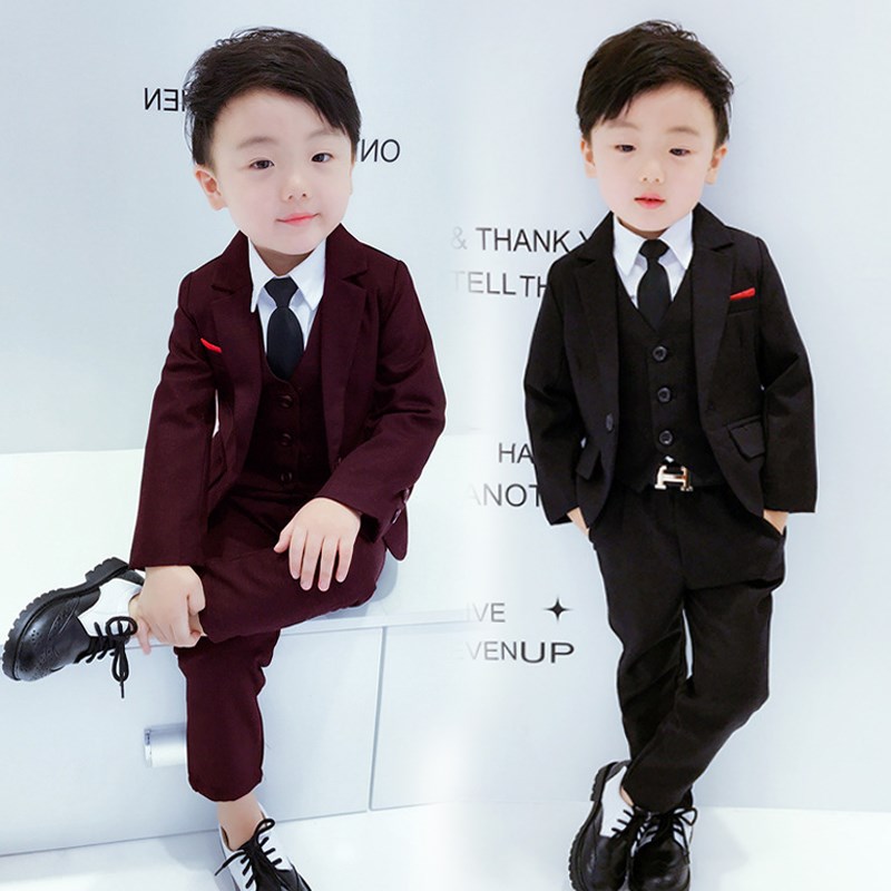 新品儿童西服男小西装套装马甲三件套洋气花童礼服钢琴演出服宝宝