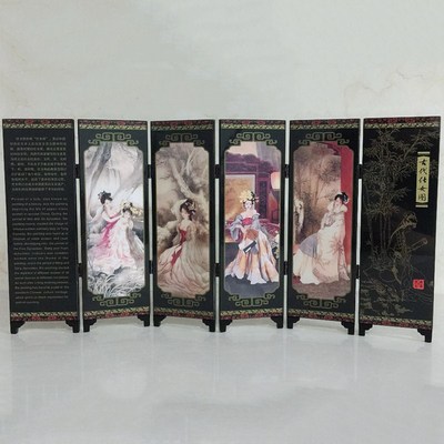 Room Screen Divider Golden Lacquer Folding Partition 6 Panel