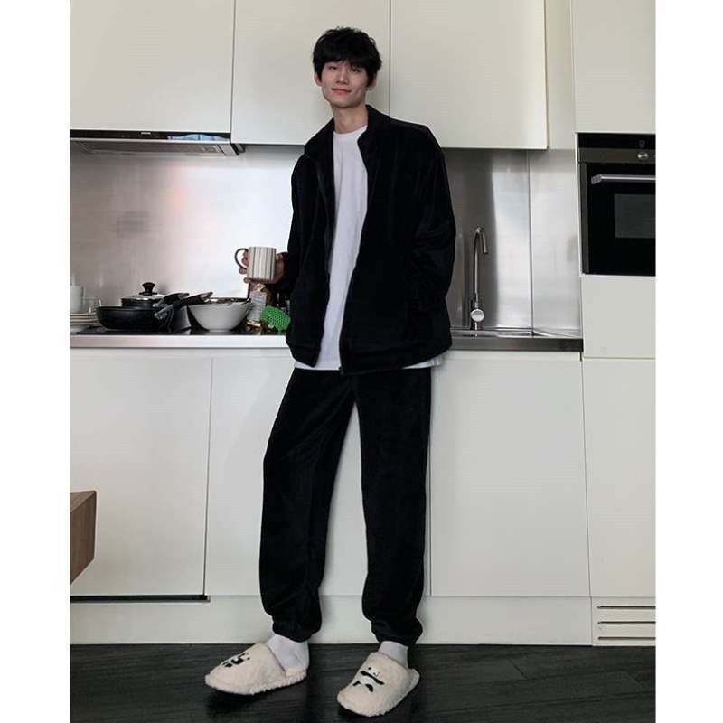 宽松珊瑚睡衣女秋冬套装两件套服毛茸茸绒可外情侣加厚日系穿居家