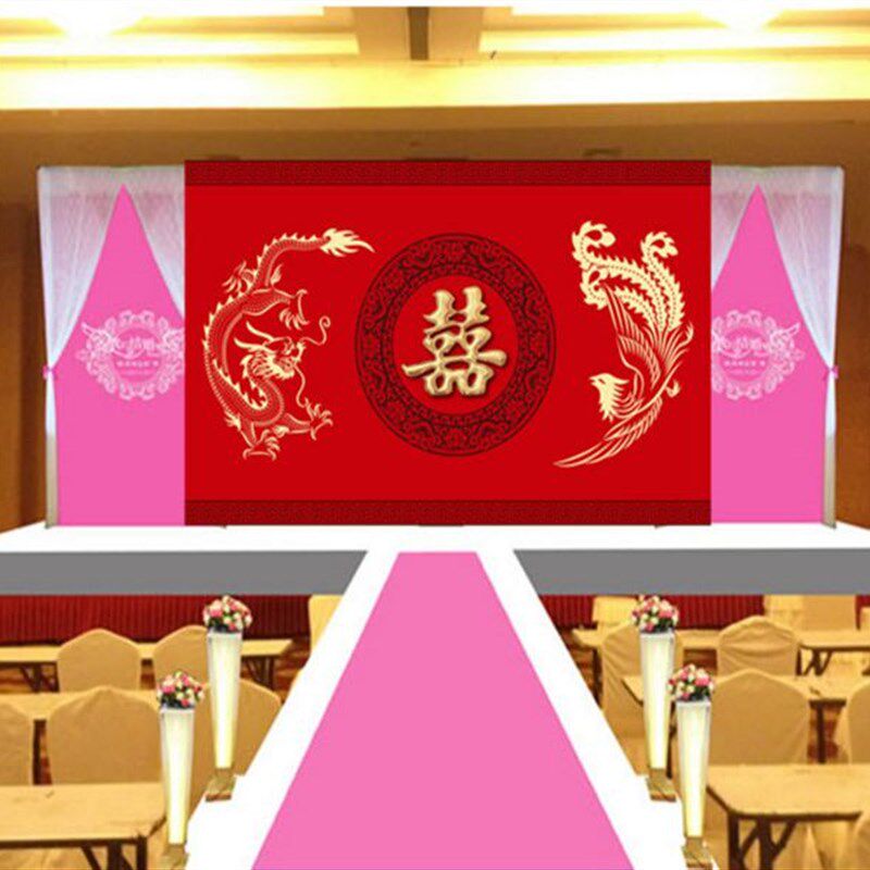 红色喜庆传统中式婚礼拜堂背景墙壁画中式传统婚礼婚庆喜字墙纸