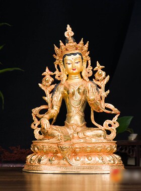 家用用品10寸用品国产家用铜全鎏金双层莲座绿度母铜像摆件